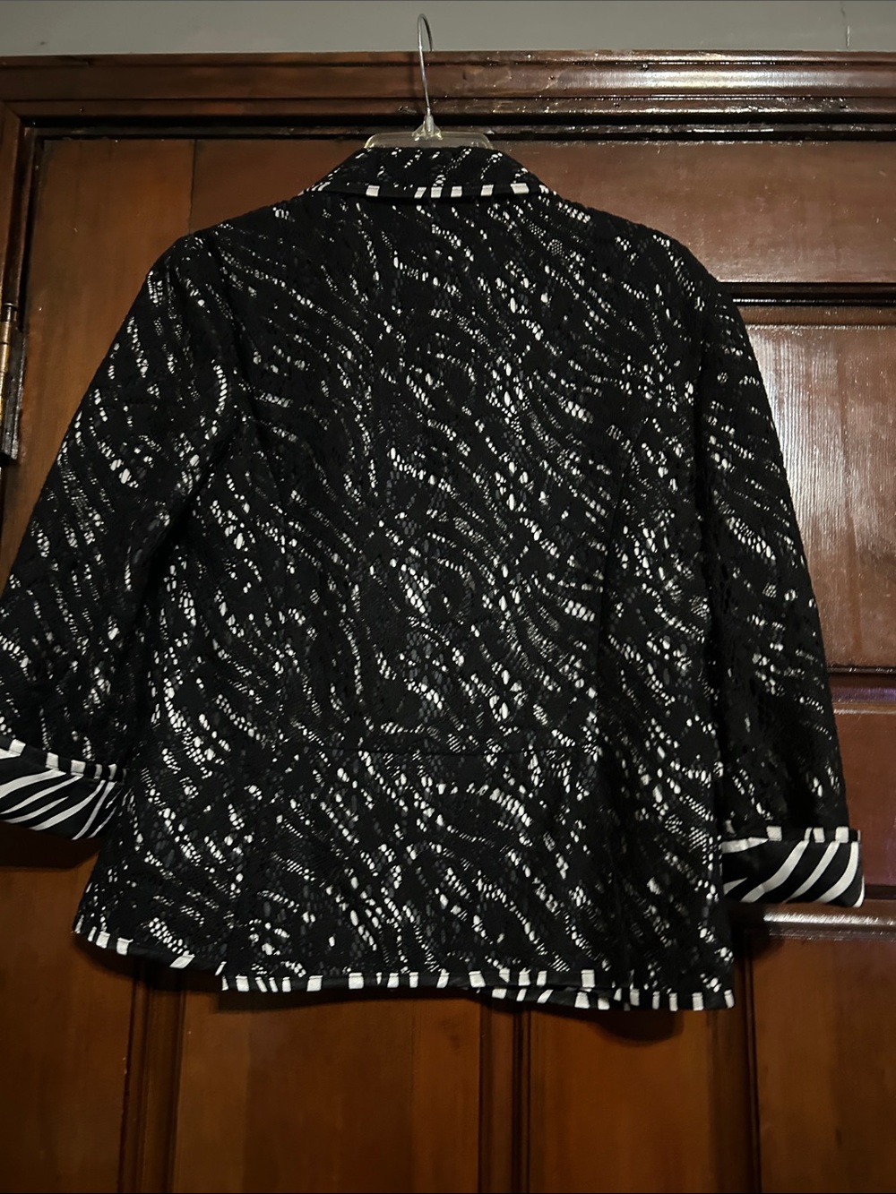 Joseph Ribkoff Black and White Patterned Zebra-Trim Blazer - Picture 7 of 8